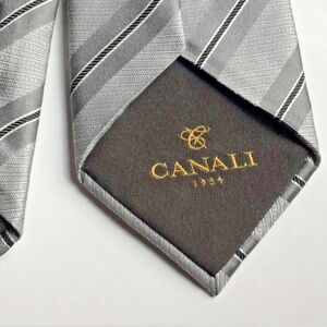 CANALI  light gray  colour striped Silk tie made in Italy 🇮🇹